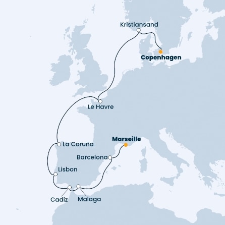 Denmark, Norway, France, Spain, Portugal