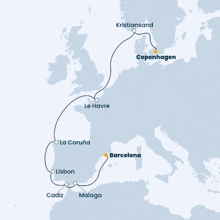 Denmark, Norway, France, Spain, Portugal