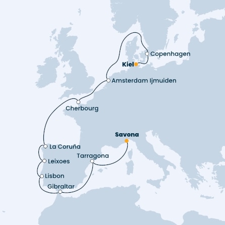 Germany, Denmark, France, Spain, Portugal, Gibraltar, Italy