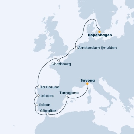 Denmark, France, Spain, Portugal, Gibraltar, Italy