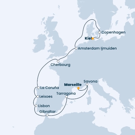 Germany, Denmark, France, Spain, Portugal, Gibraltar, Italy