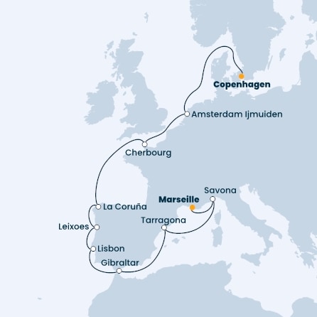 Denmark, France, Spain, Portugal, Gibraltar, Italy
