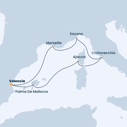 Spain, France, Italy, Corsica (France), Balearic Islands
