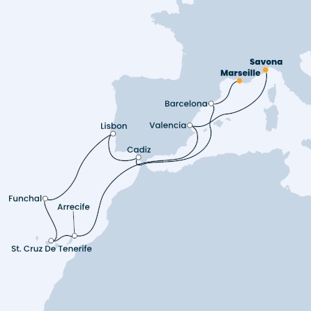 Italy, Spain, Canary Islands, Madeira , Portugal, France