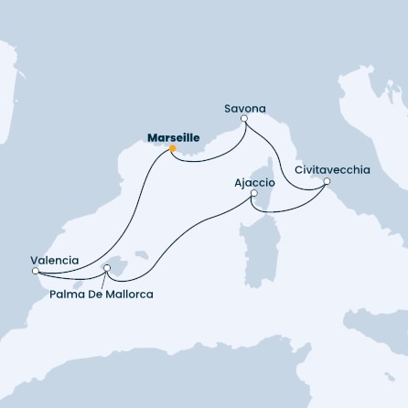 France, Italy, Corsica (France), Balearic Islands, Spain