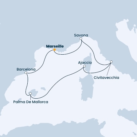 France, Italy, Corsica (France), Balearic Islands, Spain
