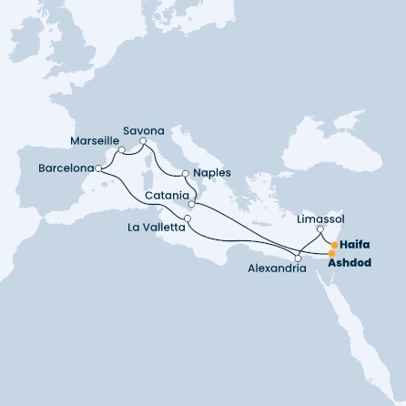 Cyprus, Egypt, Malta, Spain, France, Italy