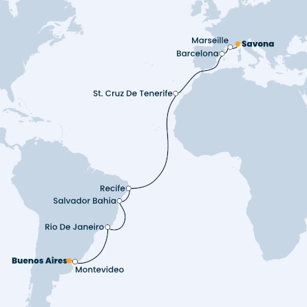 Italy, France, Spain, Canary Islands, Brazil, Uruguay, Argentina