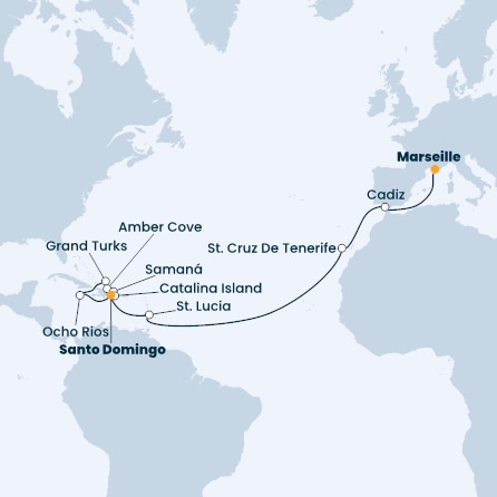 France, Spain, Canary Islands, Antilles, Jamaica, Turks Islands, Dominican Republic