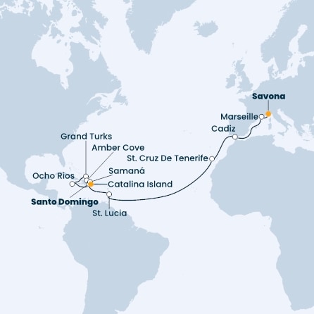 Italy, France, Spain, Canary Islands, Antilles, Jamaica, Turks Islands, Dominican Republic