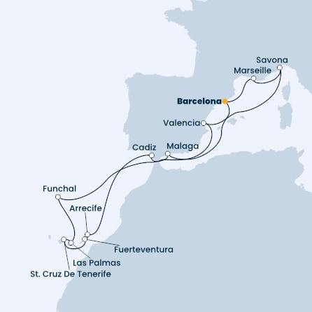 Spain, France, Italy, Madeira , Canary Islands