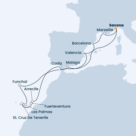 Italy, Spain, Madeira , Canary Islands, France