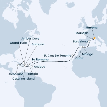 Dominican Republic, Jamaica, Turks Islands, Virgin Islands, Antilles, Canary Islands, Spain, France, Italy