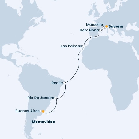 Uruguay, Argentina, Brazil, Canary Islands, Spain, France, Italy