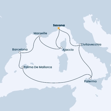 Italy, Corsica (France), France, Spain, Balearic Islands