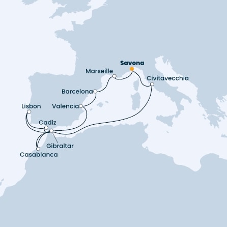 Italy, Spain, Portugal, Gibraltar, Morocco, France
