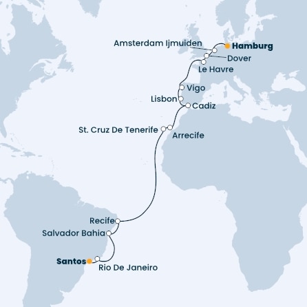 Brazil, Canary Islands, Spain, Portugal, France, England, Germany