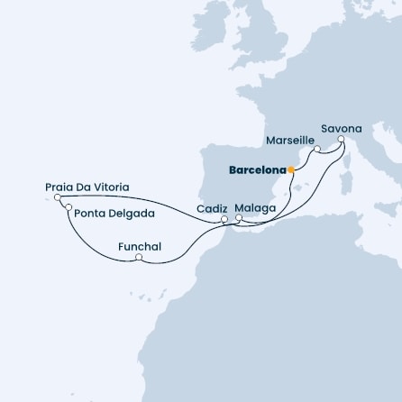 Spain, France, Italy, Madeira , The Azores