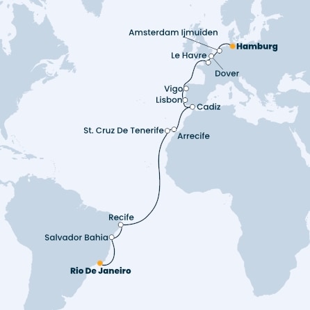 Brazil, Canary Islands, Spain, Portugal, France, England, Germany