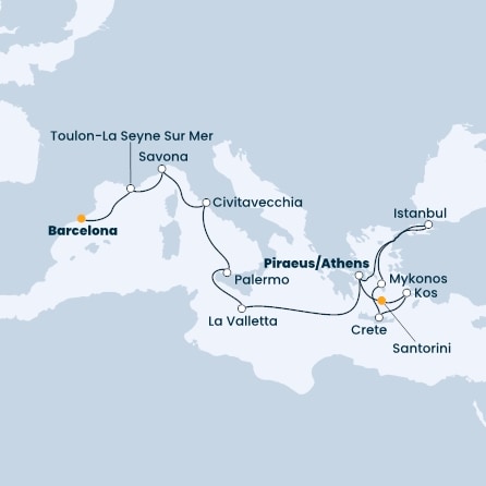 Spain, Italy, Malta, Greece, Turkey