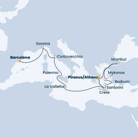 Greece, Turkey, Malta, Italy, Spain