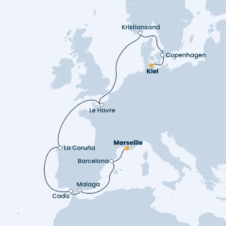 Germany, Denmark, Norway, France, Spain