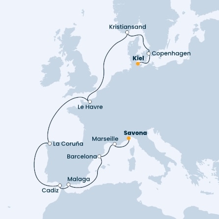 Germany, Denmark, Norway, France, Spain, Italy