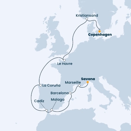 Denmark, Norway, France, Spain, Italy