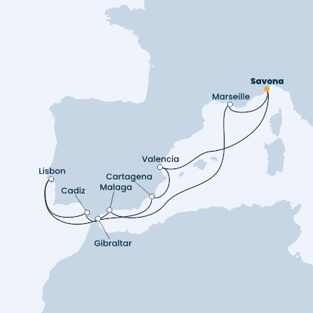 Italy, France, Spain, Gibraltar, Portugal