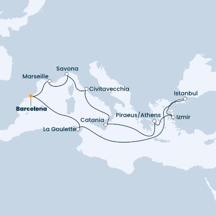 Spain, France, Italy, Greece, Turkey
