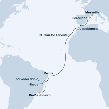 France, Spain, Morocco, Canary Islands, Brazil