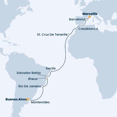 France, Spain, Morocco, Canary Islands, Brazil, Uruguay, Argentina