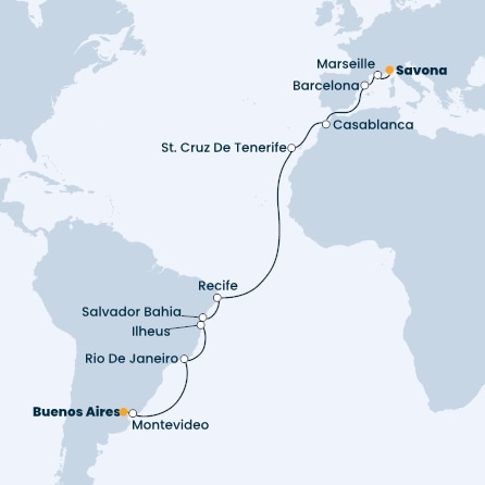 Italy, France, Spain, Morocco, Canary Islands, Brazil, Uruguay, Argentina