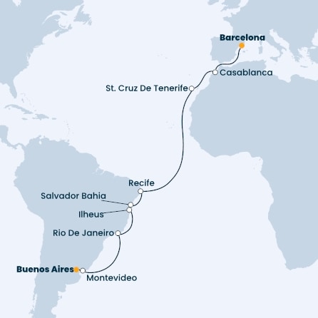Spain, Morocco, Canary Islands, Brazil, Uruguay, Argentina