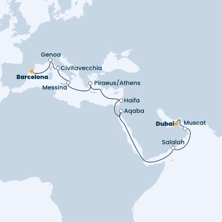 Spain, Italy, Greece, Jordan, Oman, United Arab Emirates